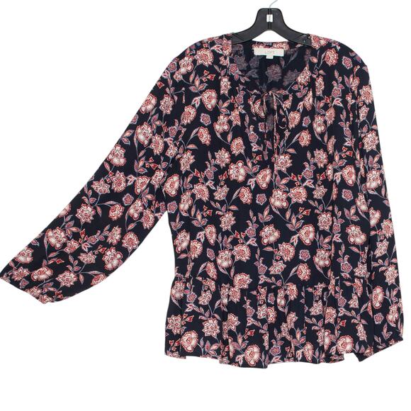 Loft Womens Top Boho Cottagecore Coastal Grandma Whimsigoth Floral Blue Red XXL - Picture 5 of 5